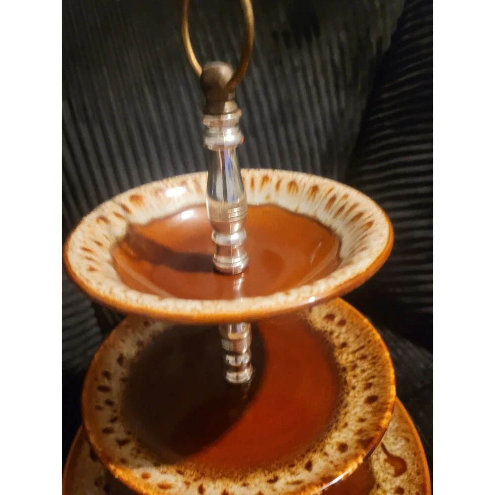 Carefree Ironstone by Canonsburg 3‑Tier Tidbit Tray – Brown Drip Vintage